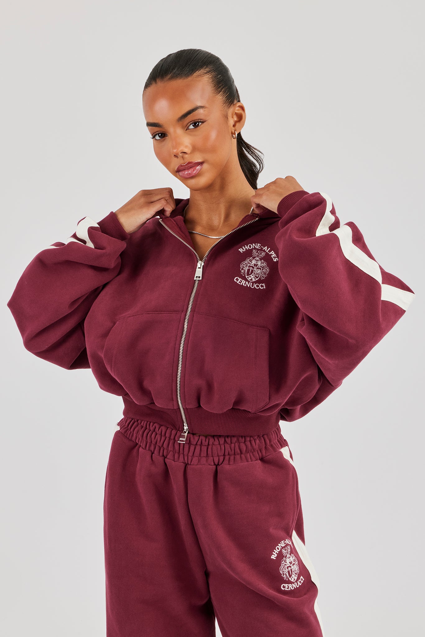 Rhone Alpes Boxy Zip Through Hoodie - Burgundy